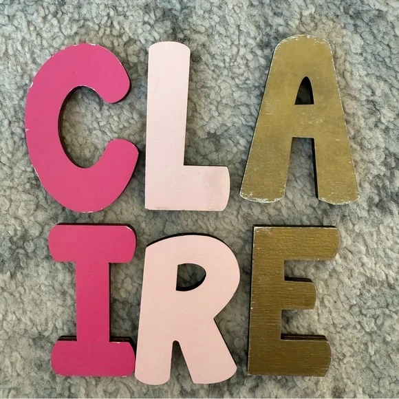 Personalized Pink and Gold Name Puzzle Claire hot pink, light pink, gold, wooden - Picture 3 of 3